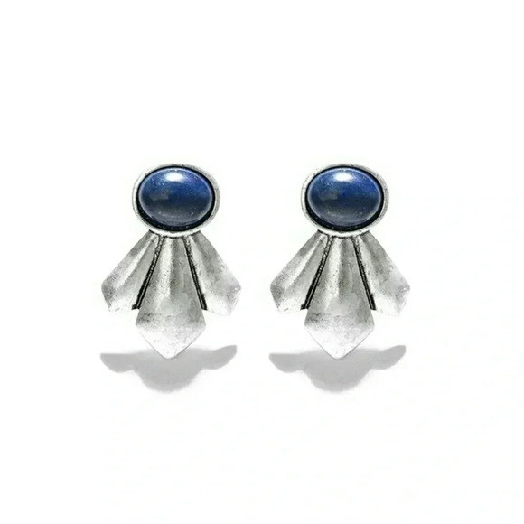 Lapis Lazuli Tribal Stud Earrings - Picture 7 of 7